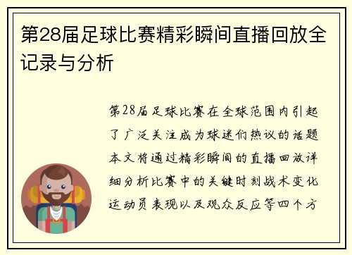 第28届足球比赛精彩瞬间直播回放全记录与分析